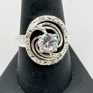 NVC Swirl Statement Ring Size 10 Silver Tone CZ Nataliya V Collister